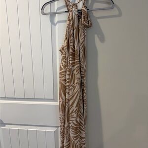 Brown and White Halter Maxi Swim Cover